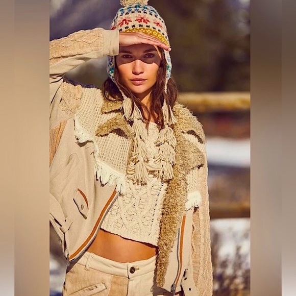 Free People Cozy Knit Mix Moto Jacket New NWT - Picture 4 of 9